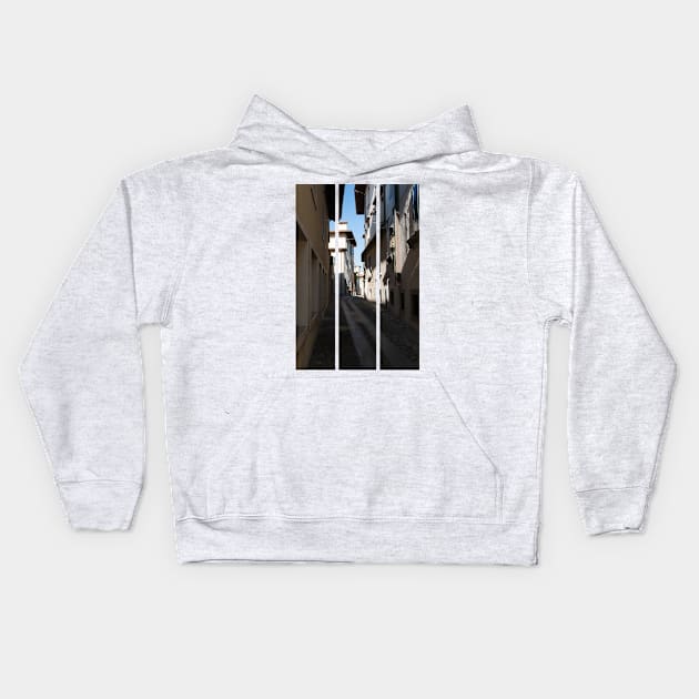 North Italy Life in the center of the lombard medieval city. Walking through narrow streets and walls. Sunny summer day. (vertical) Kids Hoodie by fabbroni-art